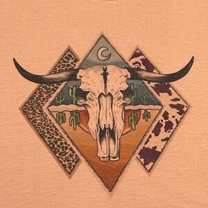 Avery Apparel‎ Company Shirt Women's Small Western Bull Skull Graphic Terracotta